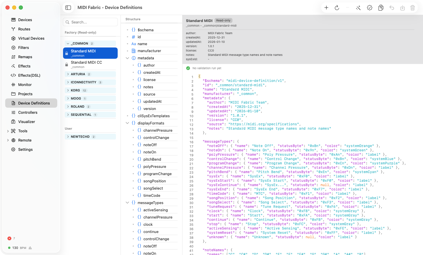 MIDI Fabric Device Definition editor